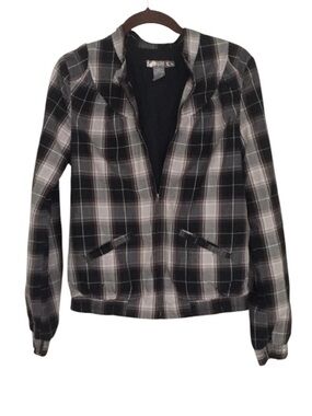 Split Lightweight Plaid Cotton Zip Up Skater Jacket Sz S
